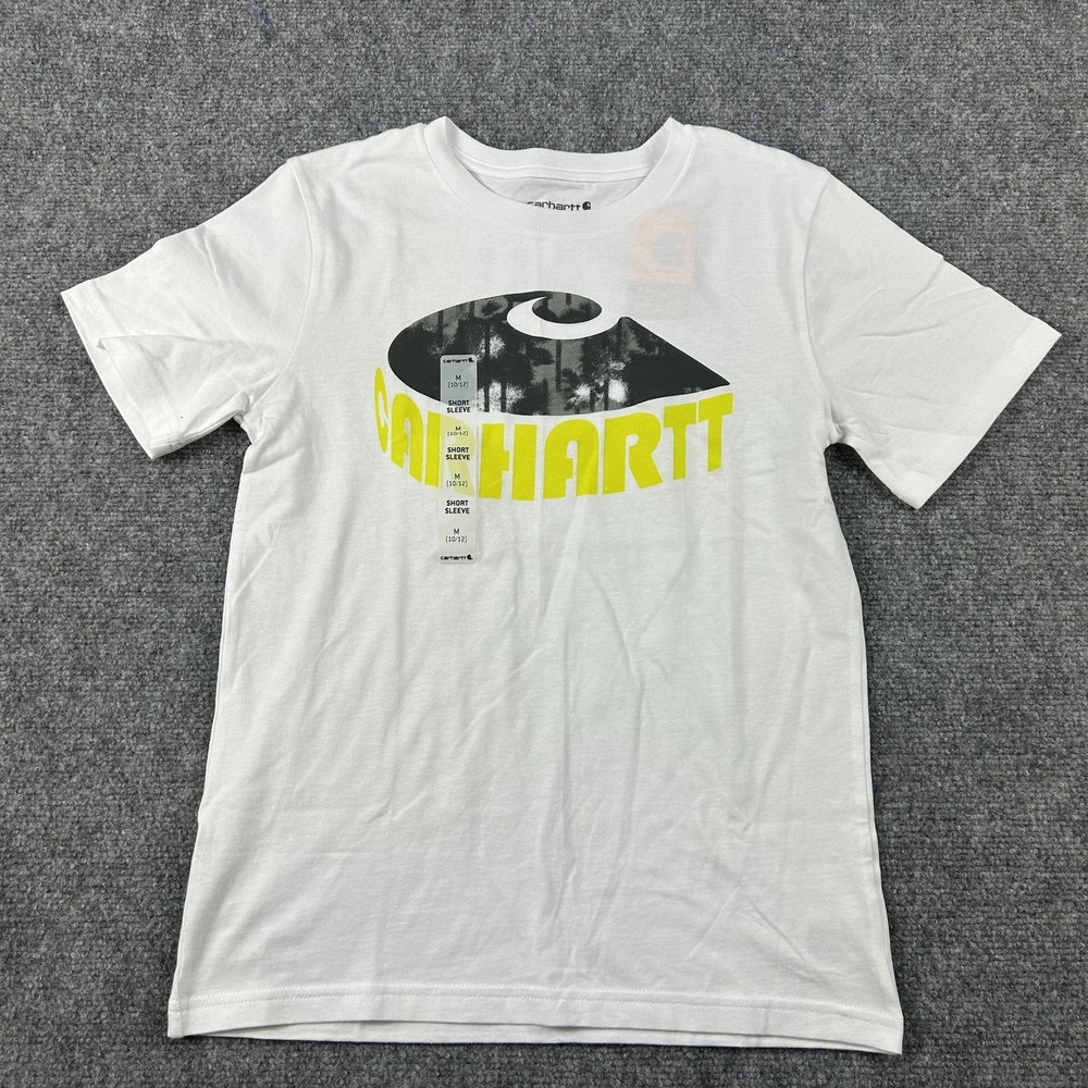 Carhartt Shirt Kids Medium 10/12 White Camo C Logo Graphic T-Shirt Short Sleeve